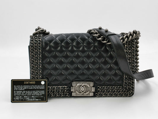 CHANEL Boy Chanel Matelasse Chain Shoulder Bag, Black, 20 Series