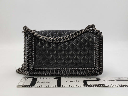 CHANEL Boy Chanel Matelasse Chain Shoulder Bag, Black, 20 Series