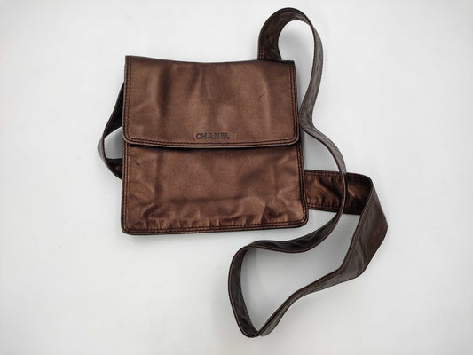 CHANEL Leather Shoulder Bag, Metallic Brown, No. 5, Shoulder Bag