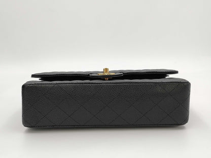 CHANEL Caviar Skin Double Flap 25 Plate Black Shoulder Bag