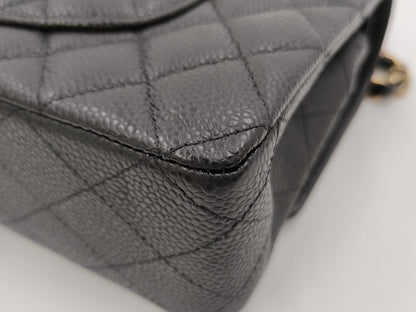 CHANEL Caviar Skin Double Flap 25 Plate Black Shoulder Bag