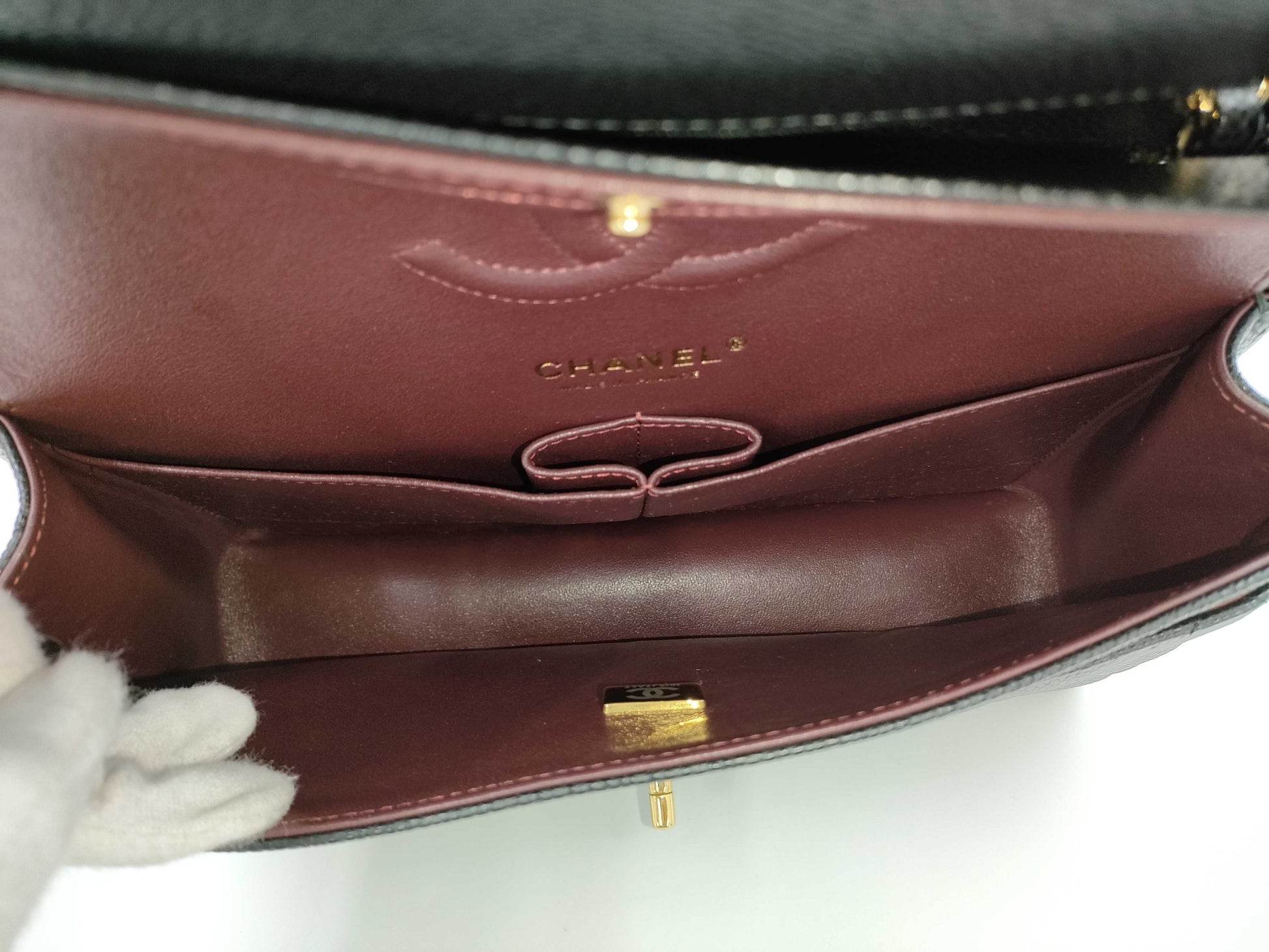 CHANEL Caviar Skin Double Flap 25 Plate Black Shoulder Bag