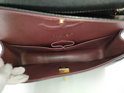 CHANEL Caviar Skin Double Flap 25 Plate Black Shoulder Bag