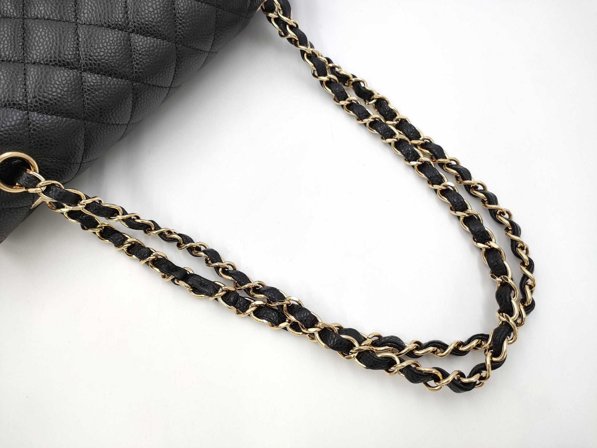CHANEL Caviar Skin Double Flap 25 Plate Black Shoulder Bag