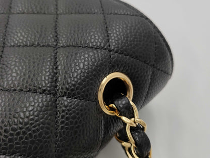 CHANEL Caviar Skin Double Flap 25 Plate Black Shoulder Bag
