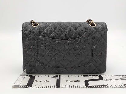 CHANEL Caviar Skin Double Flap 25 Plate Black Shoulder Bag