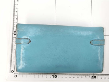 HERMES Kelly Wallet □O Blue Jean Wallet