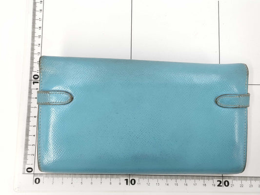 HERMES Kelly Wallet □O Blue Jean Wallet