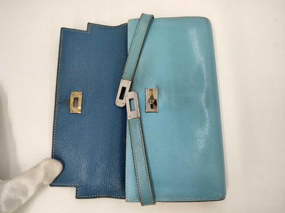 HERMES Kelly Wallet □O Blue Jean Wallet