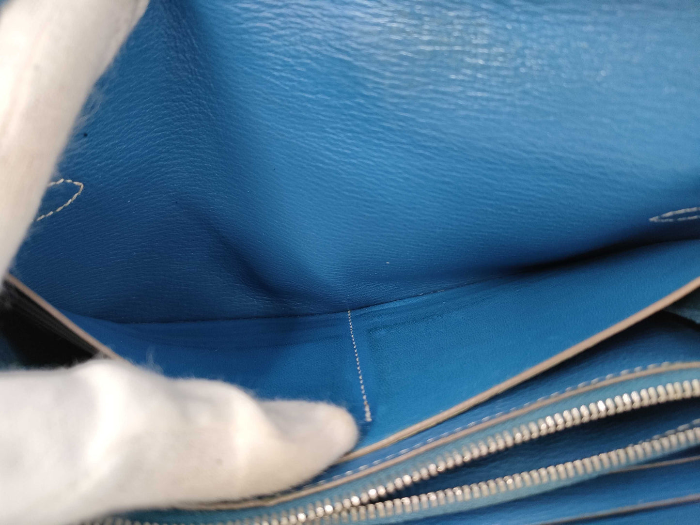 HERMES Kelly Wallet □O Blue Jean Wallet
