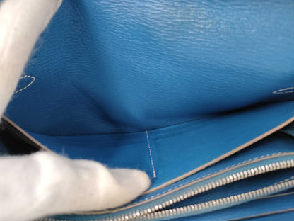 HERMES Kelly Wallet □O Blue Jean Wallet