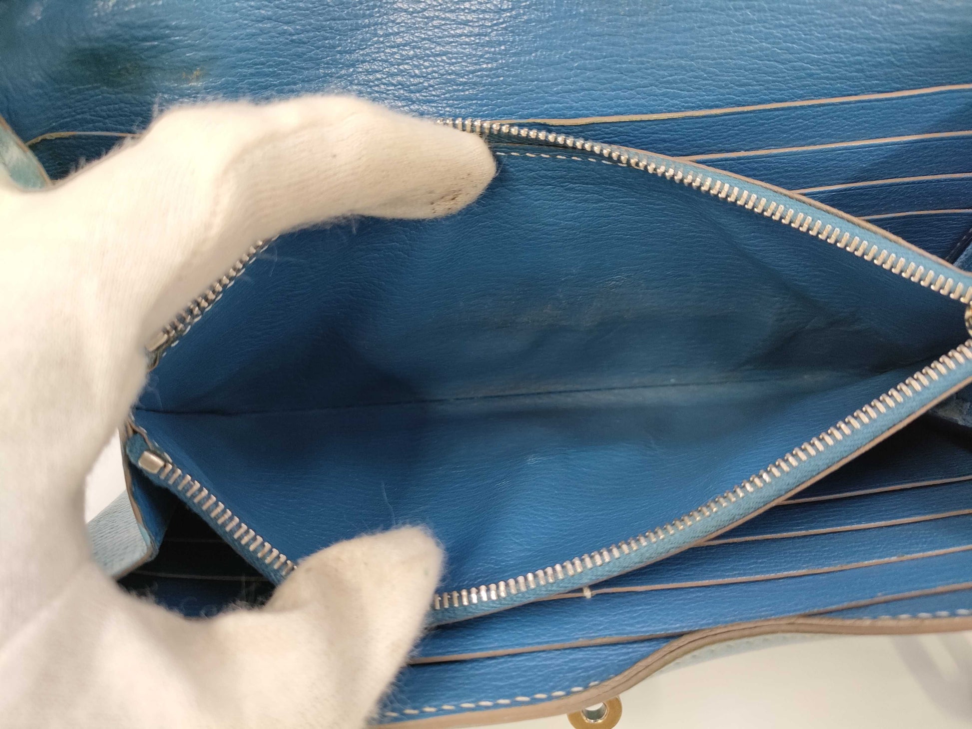 HERMES Kelly Wallet □O Blue Jean Wallet
