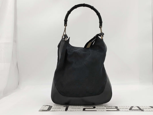 GUCCI GG Canvas Bamboo Black Shelly Shoulder Bag