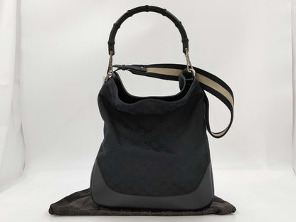 GUCCI GG Canvas Bamboo Black Shelly Shoulder Bag