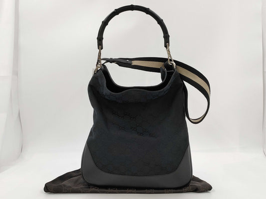 GUCCI GG Canvas Bamboo Black Shelly Shoulder Bag