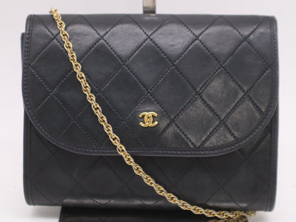 CHANEL Lambskin Mini Matelasse 17 Shoulder Bag with Small Flap, Small Chain, Gold Hardware, Black Seal, 242422