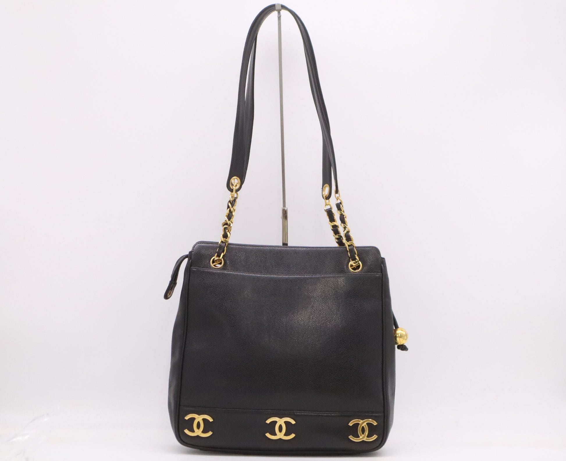 CHANEL Caviar Skin Triple Coco Black Shoulder Bag with GD Hardware, Seal, and Card Included, 2950148