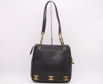CHANEL Caviar Skin Triple Coco Black Shoulder Bag with GD Hardware, Seal, and Card Included, 2950148
