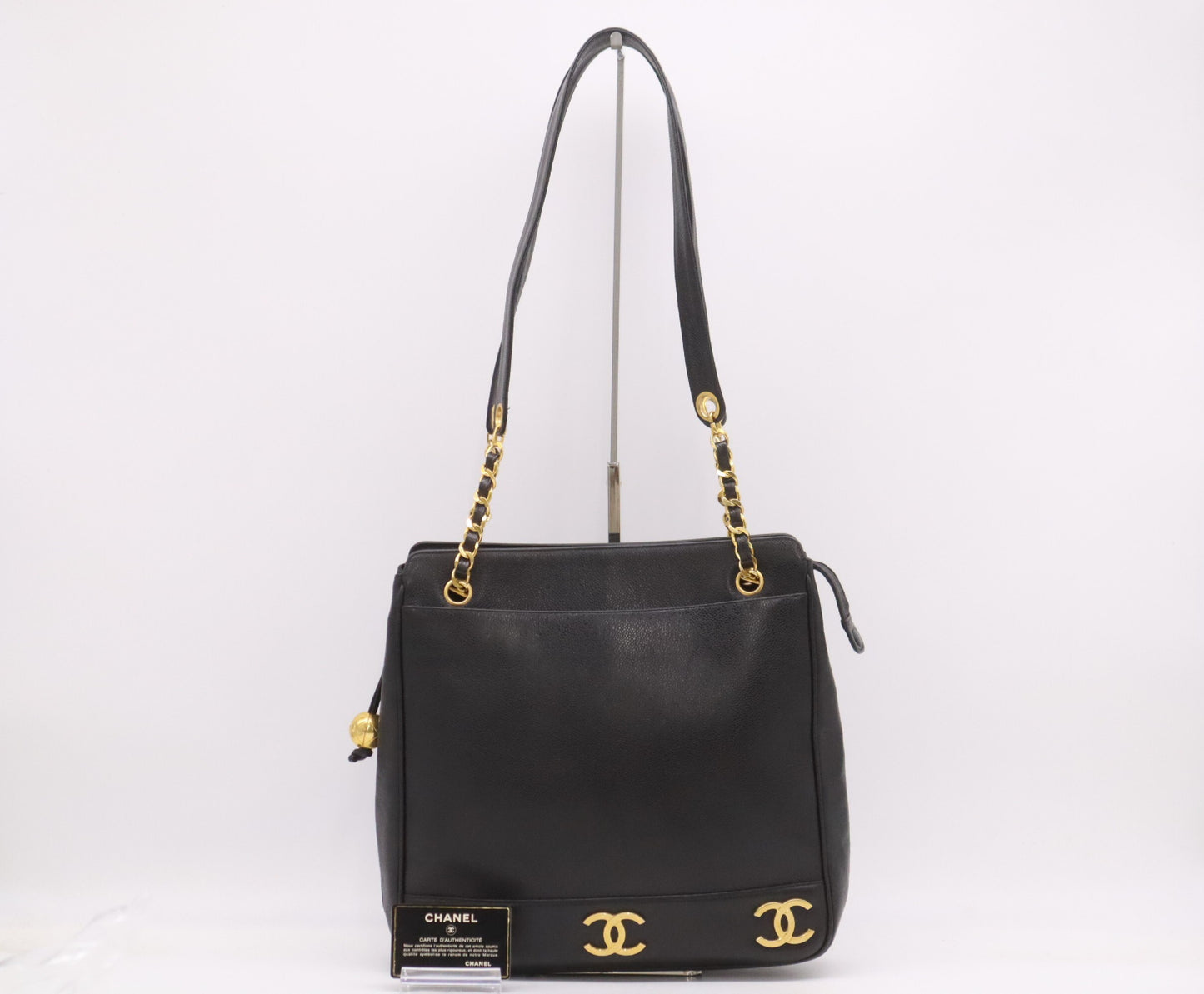CHANEL Caviar Skin Triple Coco Black Shoulder Bag with GD Hardware, Seal, and Card Included, 2950148