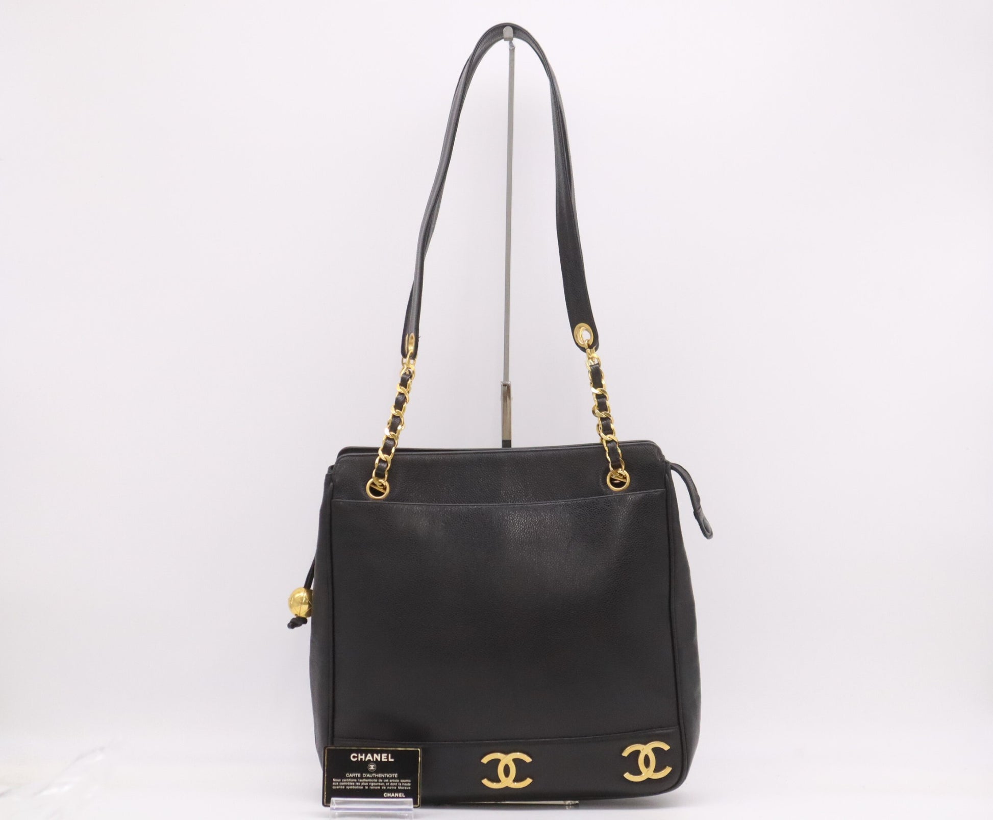 CHANEL Caviar Skin Triple Coco Black Shoulder Bag with GD Hardware, Seal, and Card Included, 2950148