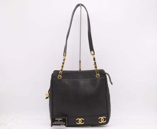 CHANEL Caviar Skin Triple Coco Black Shoulder Bag with GD Hardware, Seal, and Card Included, 2950148