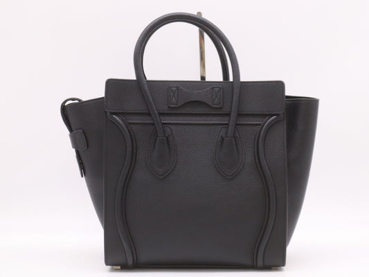CELINE 167793 Leather Luggage Micro Shopper in Black with Dust Bag