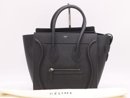 CELINE 167793 Leather Luggage Micro Shopper in Black with Dust Bag