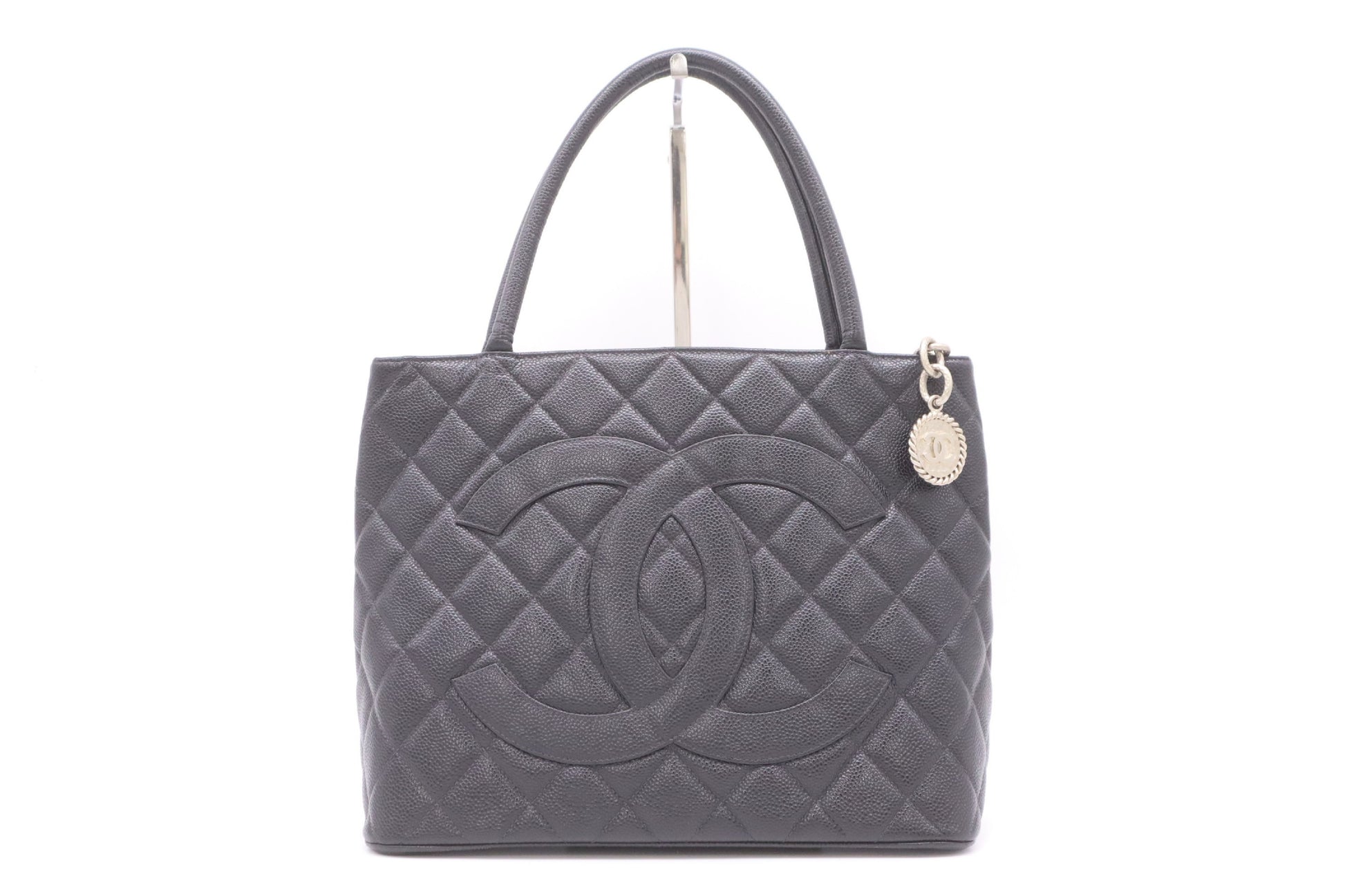 CHANEL Caviar Leather Reissue Tote Bag with Silver Hardware and Black Seal 7979352