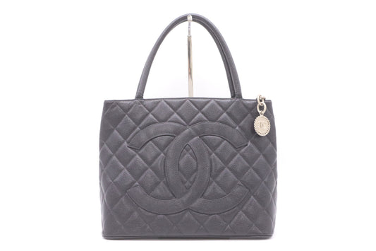 CHANEL Caviar Leather Reissue Tote Bag with Silver Hardware and Black Seal 7979352