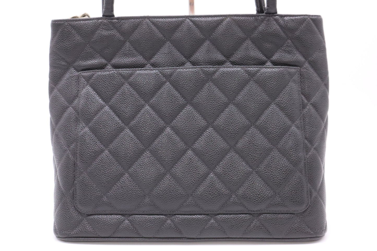 CHANEL Caviar Leather Reissue Tote Bag with Silver Hardware and Black Seal 7979352