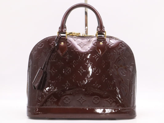 LOUIS VUITTON M91611 Vernis Alma PM Amaranth Handbag with Cadena, 2 Keys, and Cloche
