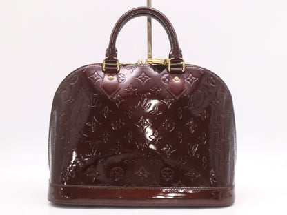 LOUIS VUITTON M91611 Vernis Alma PM Amaranth Handbag with Cadena, 2 Keys, and Cloche