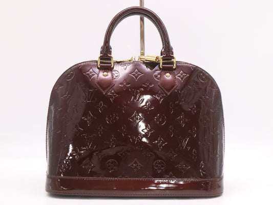 LOUIS VUITTON M91611 Vernis Alma PM Amaranth Handbag with Cadena, 2 Keys, and Cloche