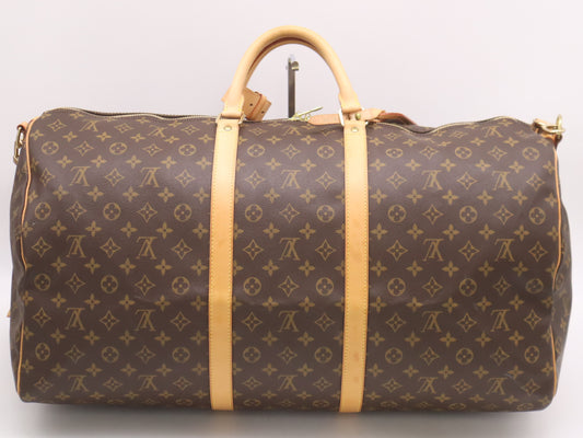 LOUIS VUITTON M41412 Monogram Keepall Bandouliere 60 Boston Bag with Shoulder Strap, Name Tag, and Poignier