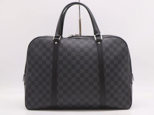 LOUIS VUITTON N51195 Damier Graphite Porte-Document Voyage Business Bag with Padlock, 2 Keys, Name Tag, Handle Cover, and Cloche
