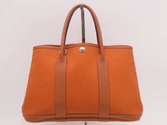 HERMES Toile Officier Leather x Toile Officier Garden Party TPM Potiron □I Stamp 2005 Tote Bag Orange Handbag