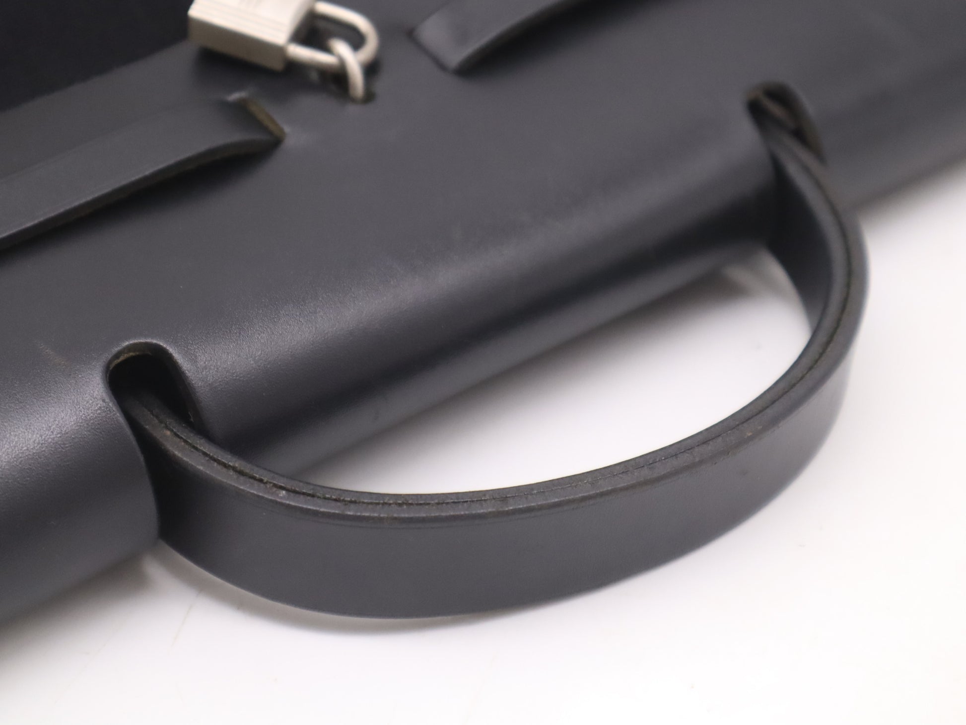HERMES Toile Officier x Leather Air Bag MM □C Stamp 1999 Black Handbag with Padlock Strap