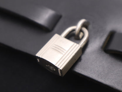 HERMES Toile Officier x Leather Air Bag MM □C Stamp 1999 Black Handbag with Padlock Strap