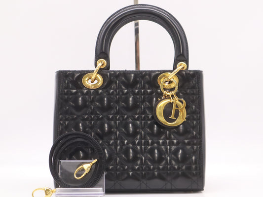 Dior Patent Leather Lady Dior Medium Leather Black Handbag