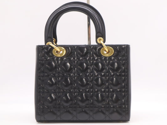 Dior Patent Leather Lady Dior Medium Leather Black Handbag