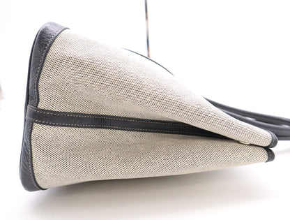 HERMES Garden Party PM Tote Bag, □H Stamp, 2004, Toile H x Leather, Gray Tote Bag