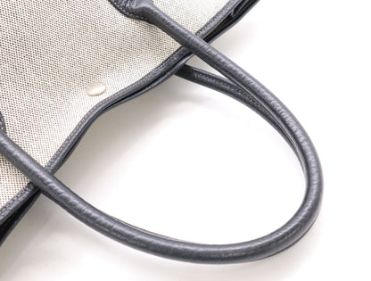 HERMES Garden Party PM Tote Bag, □H Stamp, 2004, Toile H x Leather, Gray Tote Bag