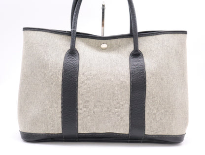 HERMES Garden Party PM Tote Bag, □H Stamp, 2004, Toile H x Leather, Gray Tote Bag