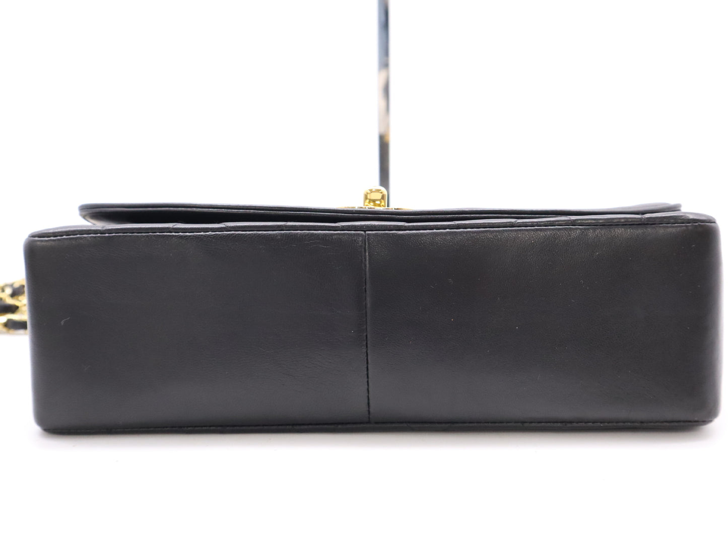 CHANEL Diana 25 Lambskin Matelasse Shoulder Bag with Small Flap, Small Chain, Gold Hardware, Black Seal, Card Included, 2016686