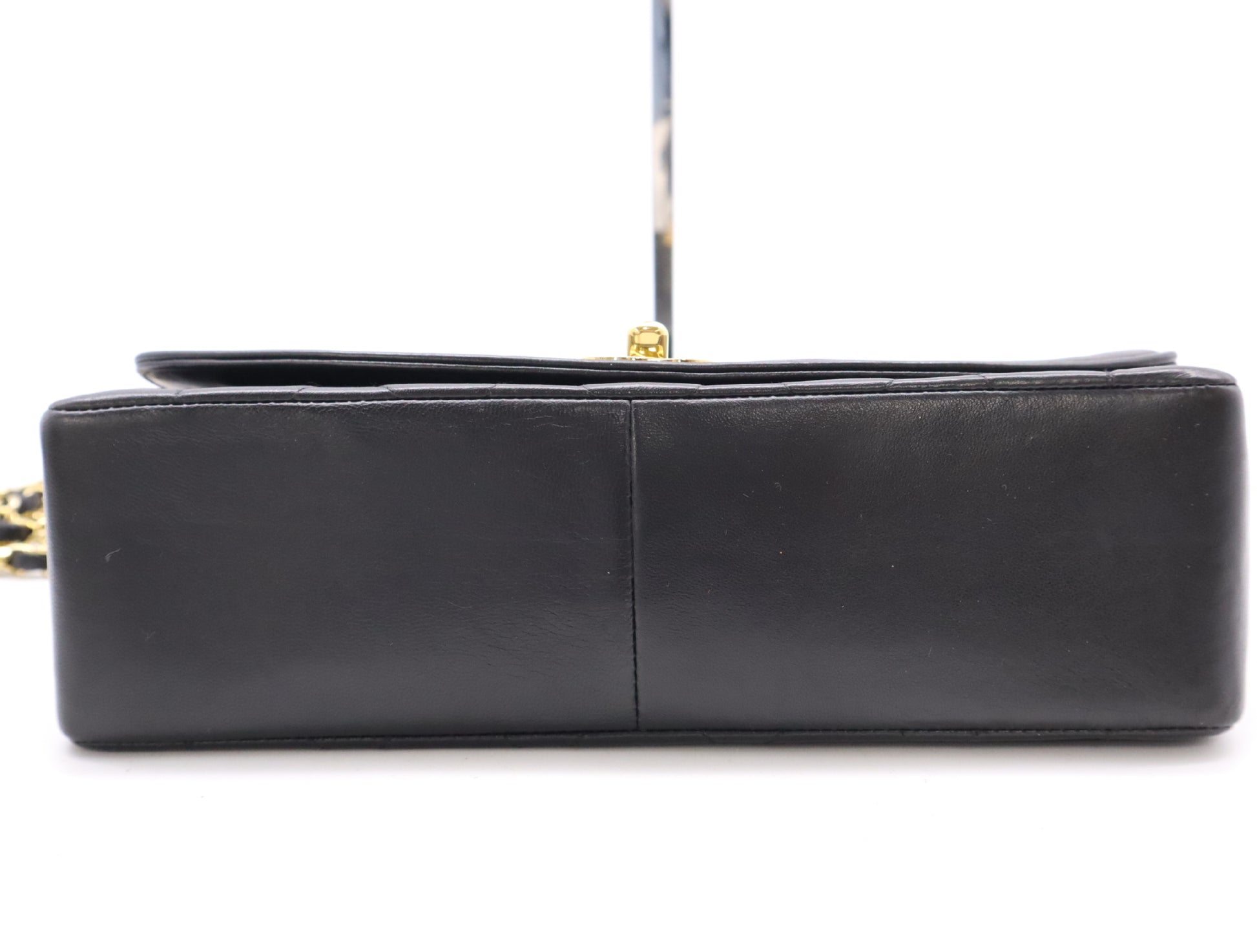 CHANEL Diana 25 Lambskin Matelasse Shoulder Bag with Small Flap, Small Chain, Gold Hardware, Black Seal, Card Included, 2016686
