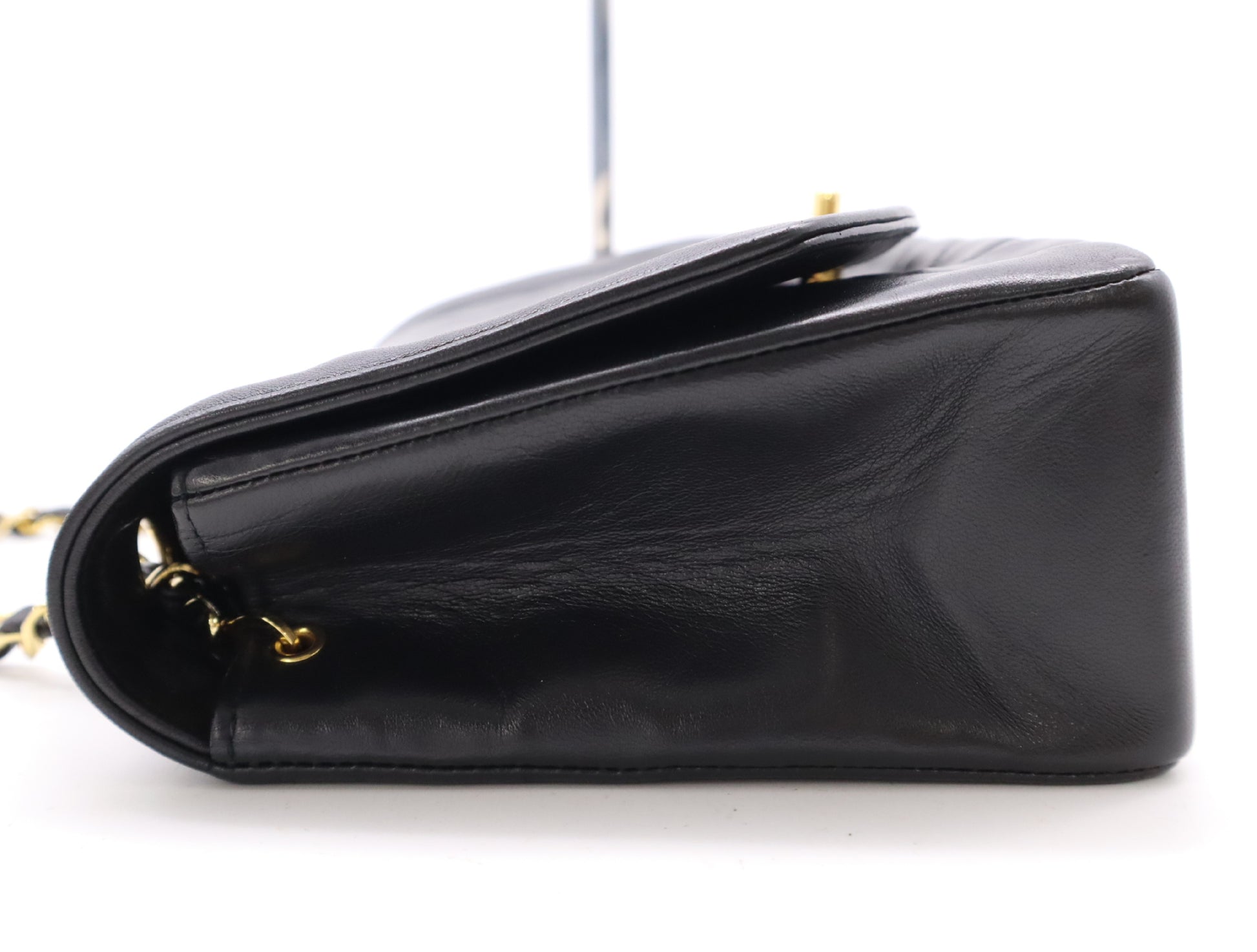 CHANEL Diana 25 Lambskin Matelasse Shoulder Bag with Small Flap, Small Chain, Gold Hardware, Black Seal, Card Included, 2016686