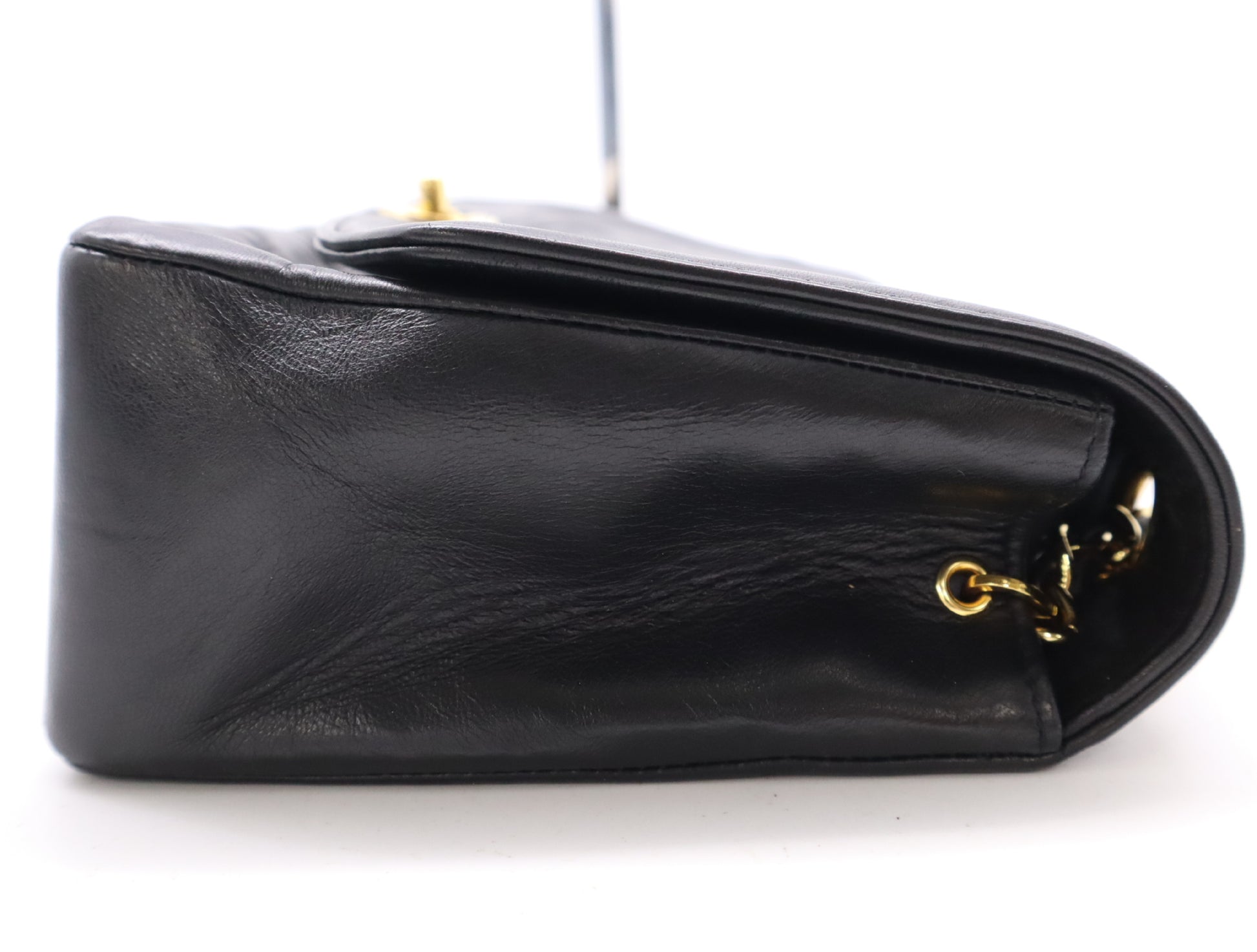 CHANEL Diana 25 Lambskin Matelasse Shoulder Bag with Small Flap, Small Chain, Gold Hardware, Black Seal, Card Included, 2016686