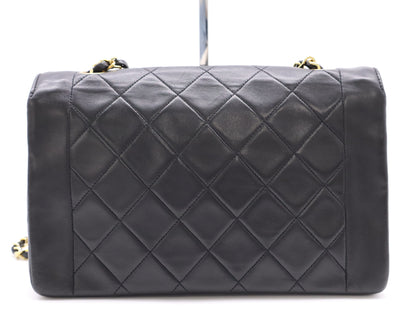 CHANEL Diana 25 Lambskin Matelasse Shoulder Bag with Small Flap, Small Chain, Gold Hardware, Black Seal, Card Included, 2016686