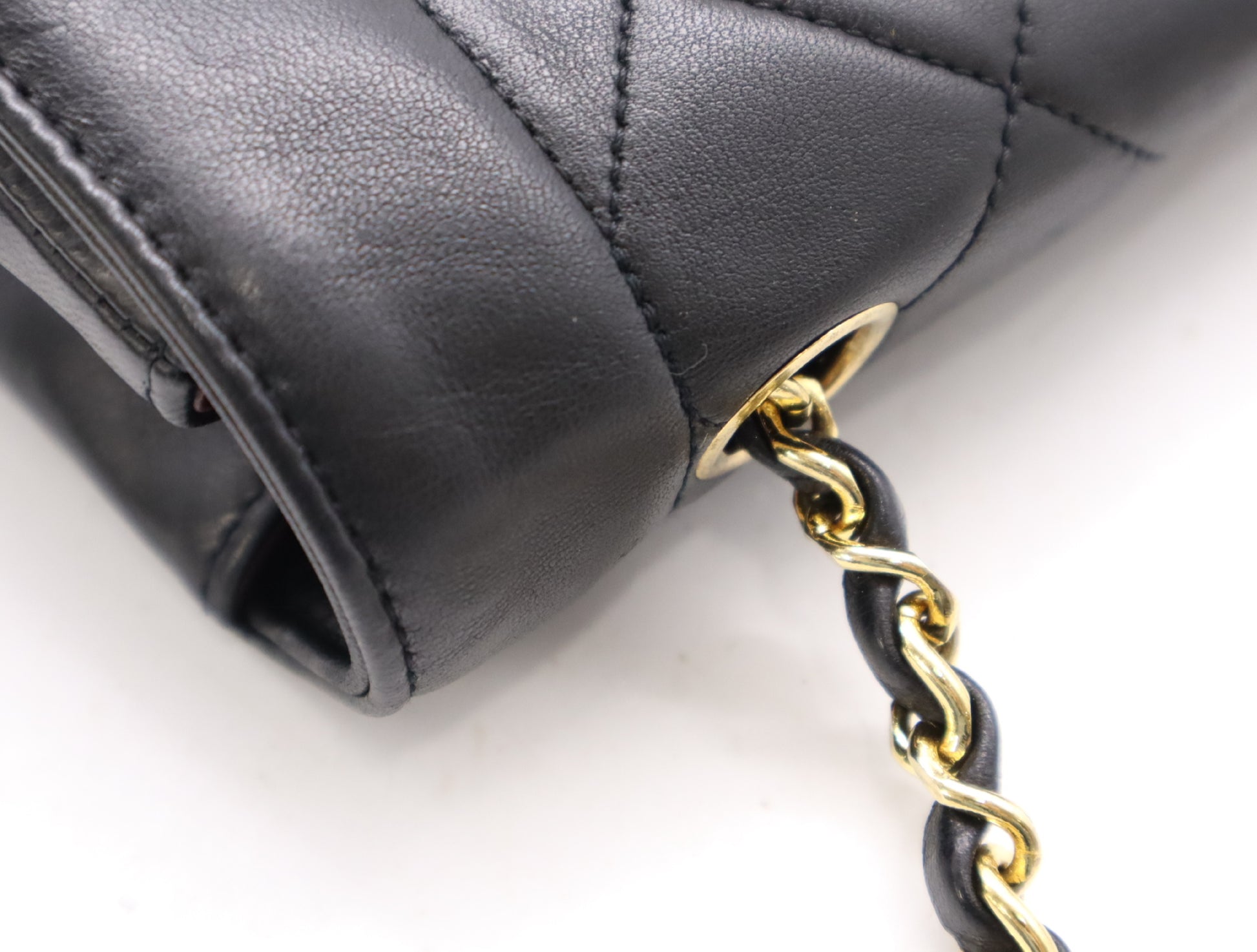 CHANEL Diana 25 Lambskin Matelasse Shoulder Bag with Small Flap, Small Chain, Gold Hardware, Black Seal, Card Included, 2016686