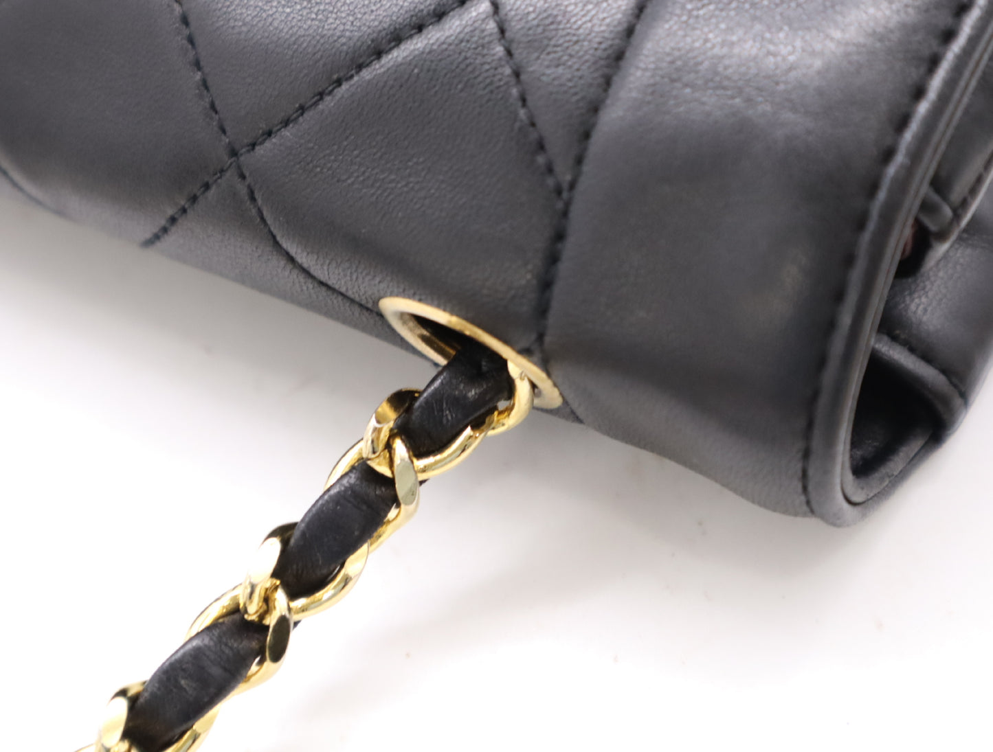 CHANEL Diana 25 Lambskin Matelasse Shoulder Bag with Small Flap, Small Chain, Gold Hardware, Black Seal, Card Included, 2016686